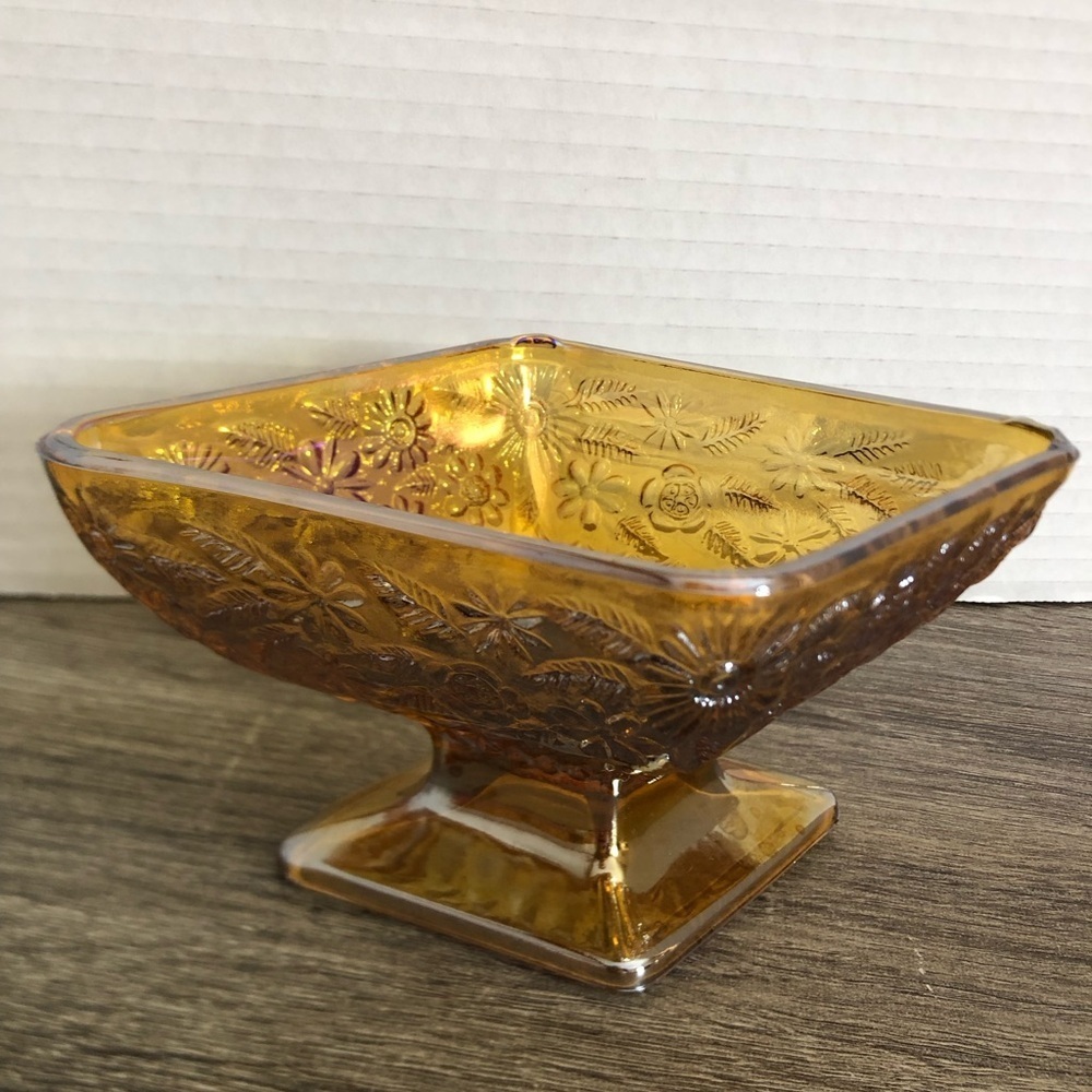 Vtg Amber Carnival Glass Candy Dish